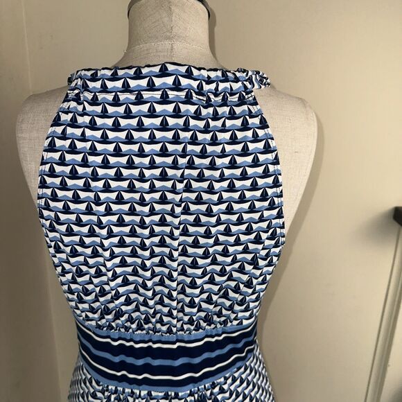 MAX STUDIO Dress Blue Geometric Floral Poly Spandex Sz Small EUC - Picture 7 of 9